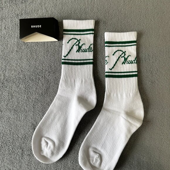 Signature cotton-poly sport sock with RHUDE Script logo in-between two stripes - Picture 3 of 4